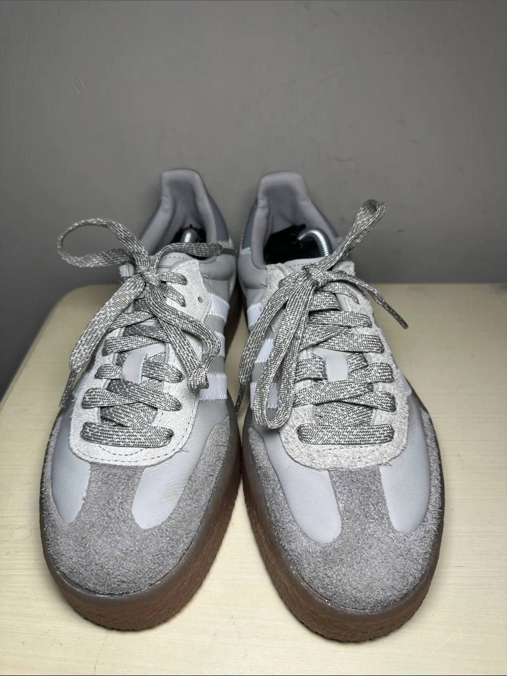 Adidas Sambae platform Women’s Gray clud & White Leather Suede Sneakers